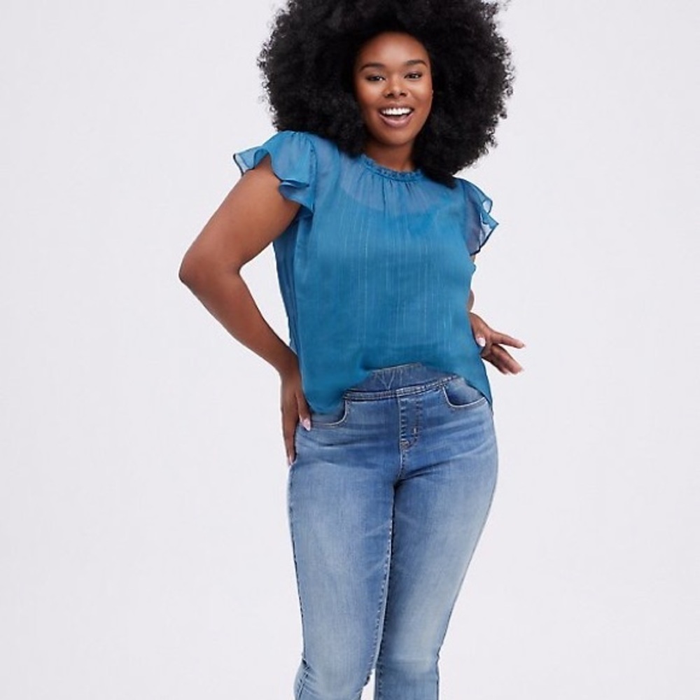 Torrid Mock Neck Tank Crinkle Chiffon Blue